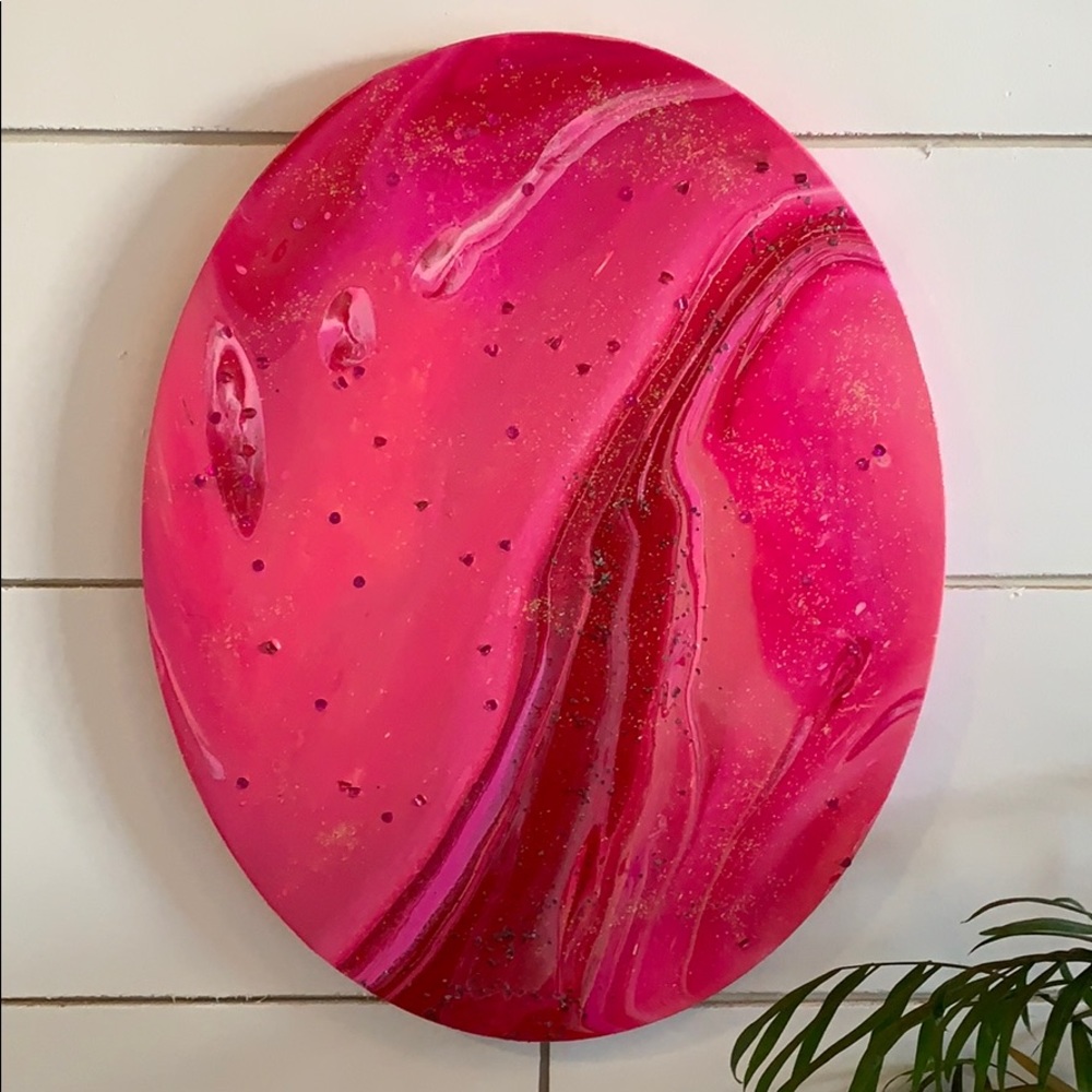 Fluid Art Painting in Pinks White Wall Art